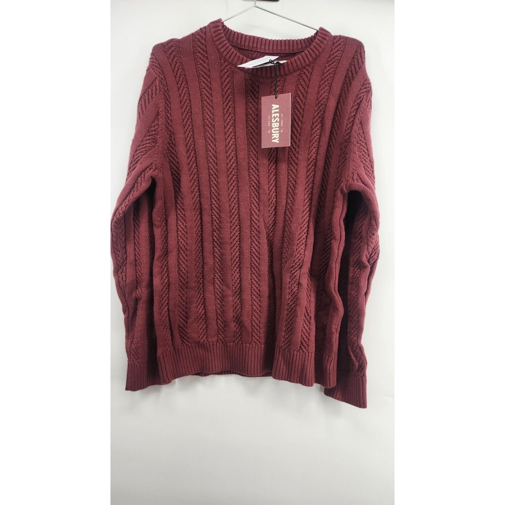 Alesbury Men's Medium Burgundy‎ Red Leaf Stitch Crewneck Sweater NWT